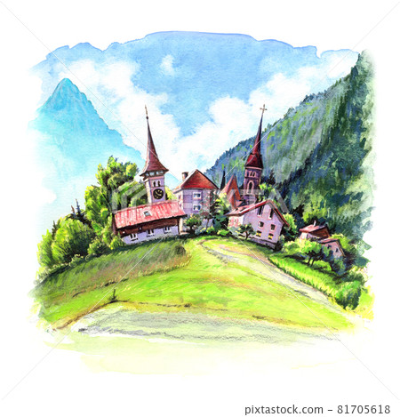 Watercolor Interlaken, Switzerland 81705618