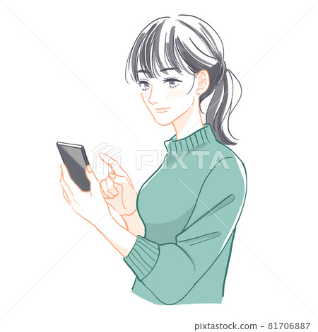 A young woman operating a smartphone A young woman operating a smartphone 81706887