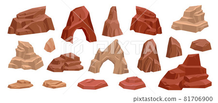 Desert rock cartoon vector set, stone canyon landscape illustration, red Mexico arch boulder cliff. 81706900