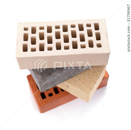 Stack of brick isolated on white background. Construction brick Stack of brick isolated on white background. Construction brick 81706967