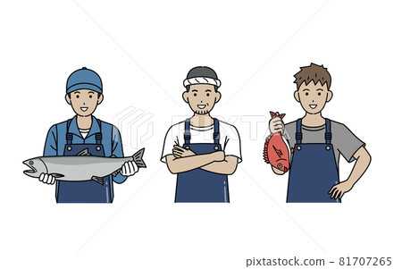 Fisherman fishery male landing salmon harvest illustration material 81707265