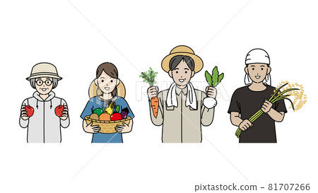 Agriculture Farmer Harvest Vegetables Rice Farming Fruits Men and Women Illustration Material 81707266