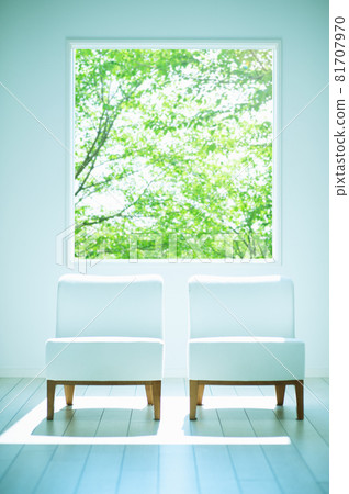 Two sofas in a living room bathed in fresh green light Two sofas in a living room bathed in fresh green light 81707970