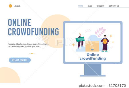 Online crowdfunding and investing into ideas webpage, flat vector illustration. 81708170