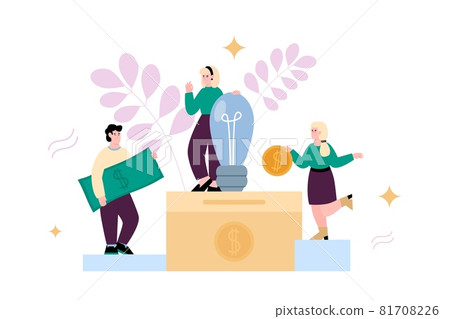 Concept of crowdfunding, investment and charity for business idea. 81708226