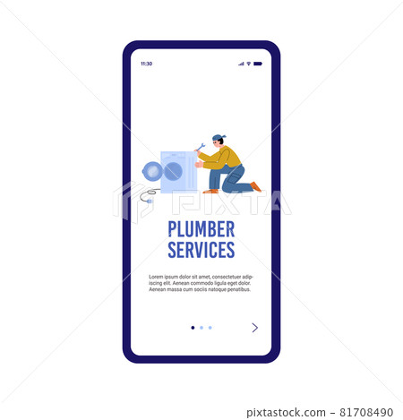 Plumber services onboarding screen interface flat cartoon vector illustration. Plumber services onboarding screen interface flat cartoon vector illustration. 81708490