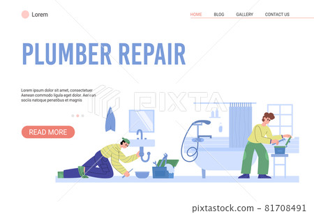 Plumber repair services website with workmen fix plumbing vector illustration. Plumber repair services website with workmen fix plumbing vector illustration. 81708491