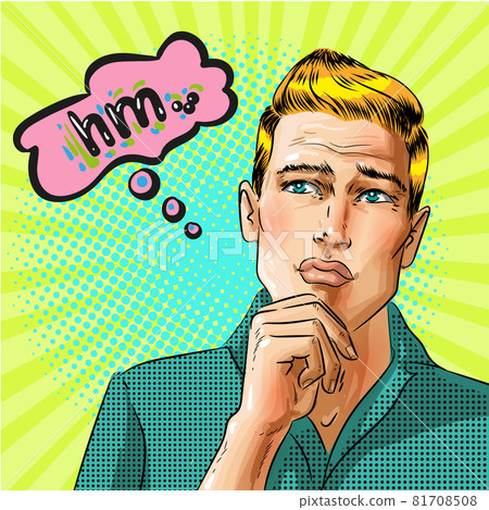 Vector pop art thinking man with speech bubble 81708508
