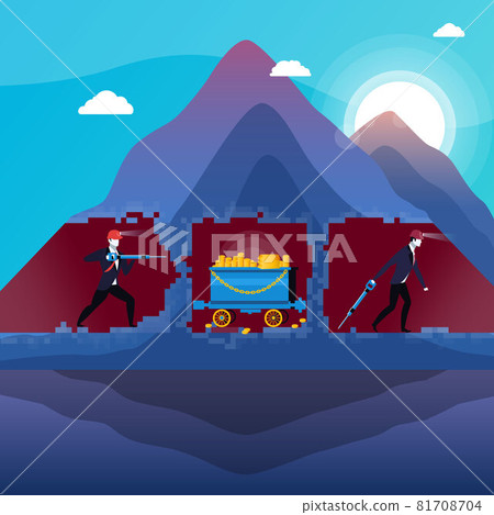 Vector illustration of business people in mine with gold bullions Vector illustration of business people in mine with gold bullions 81708704