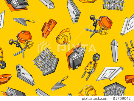 Seamless pattern with housing construction items. Industrial repair or building symbols. 81709042