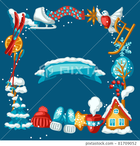 Fun Winter Frame Winter seasonal frame. Outdoor leisure and cute... - Stock Illustration ...