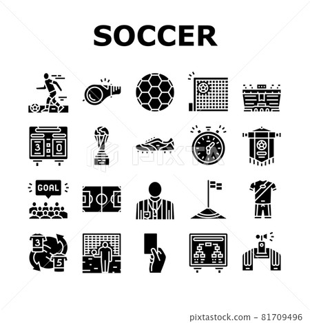 Soccer Team Sport Game On Stadium Icons Set Vector Soccer Team Sport Game On Stadium Icons Set Vector 81709496