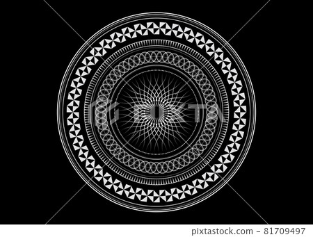 Mandala Sacred Geometry symbol elements, white line art. Oriental pattern, vector illustration. Islam, Arabic, Indian, turkish, pakistan, chinese, ottoman motifs. Isolated on black background 81709497
