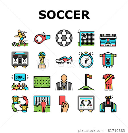 Soccer Team Sport Game On Stadium Icons Set Vector Soccer Team Sport Game On Stadium Icons Set Vector 81710883