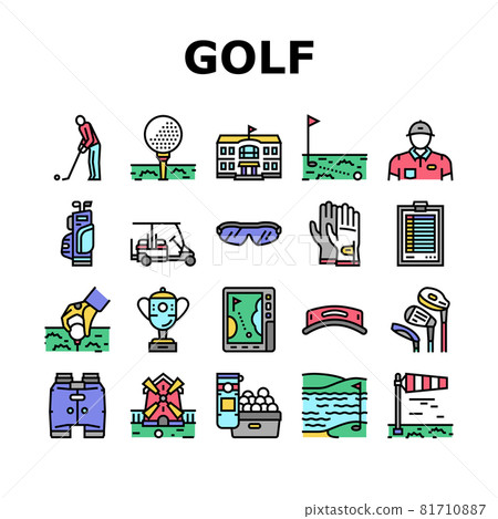 Golf Sportive Game On Playground Icons Set Vector 81710887