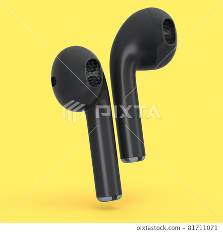 Wireless bluetooth black headphones isolated on yellow background Wireless bluetooth black headphones isolated on yellow background 81711071