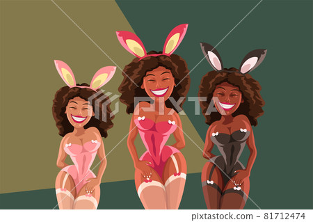 three smiling young girls wearing sexy costumes three smiling young girls wearing sexy costumes 81712474