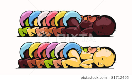 multiracial sleeping babies in group on white multiracial sleeping babies in group on white 81712495