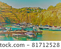 Illustration of a small port with yachts and ships in sunny Spain 81712528