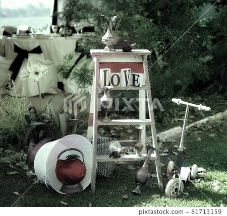 Collection Of Romantic Objects At Wedding Reception 81713159