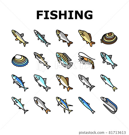 Commercial Fishing Aquaculture Icons Set Vector 81713613