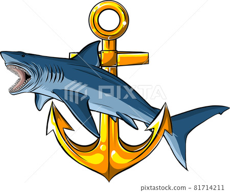 vector illustration of a shark around anchor 81714211