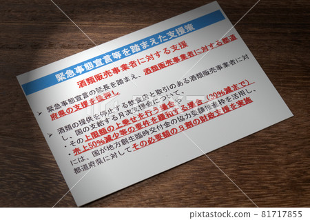 Support for alcohol retailers Support measures in light of the state of emergency declaration Support for alcohol retailers Support measures in light of the state of emergency declaration 81717855