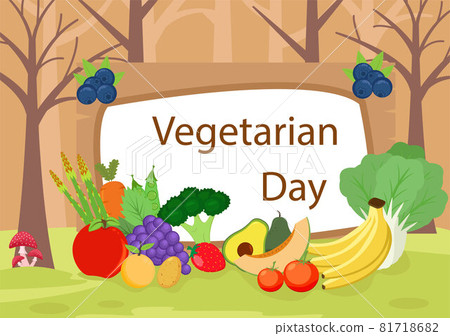 World Vegetarian Day Cute Cartoon Vector Illustration of Various Types of Vegetables or Fruits Such as Broccoli, Carrots, Tomatoes and Others for Maintain Health 81718682