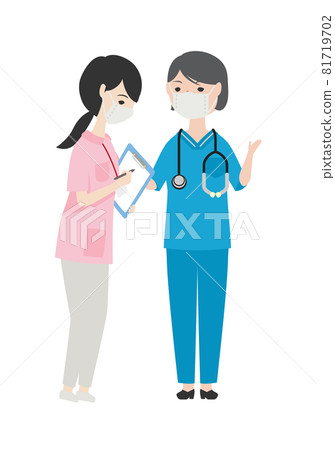 熟練女醫生和女護士(口罩)開會 熟練女醫生和女護士(口罩)開會 81719702