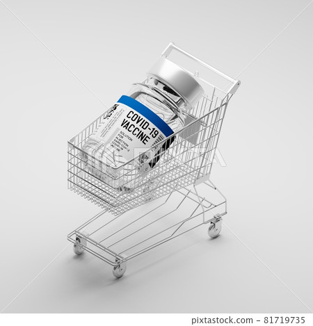 Isometric 3D rendering Covid-19 vaccine bottle and Shopping cart, Crisis shortage concept design on white background with copy space Isometric 3D rendering Covid-19 vaccine bottle and Shopping cart, Crisis shortage concept design on white background with copy space 81719735