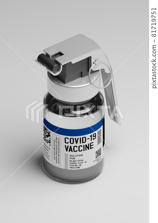 Isometric 3D rendering Hand Grenade destruction Covid-19 vaccine bottle, Efficacy Vaccination Campaign for Herd immunity protection from pandemic concept design white background, copy space 81719751