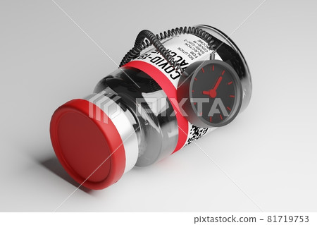 Isometric 3D rendering Dynamite destruction Covid-19 vaccine bottle, Efficacy Vaccination Campaign for Herd immunity protection from pandemic concept design white background, copy space 81719753