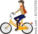 A young woman riding a bicycle 81720709
