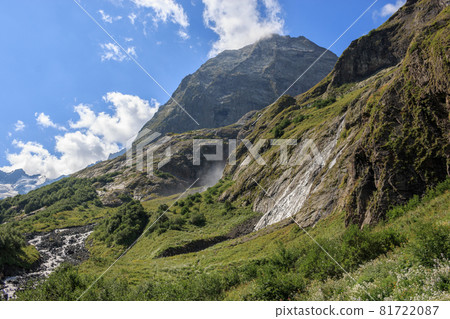 Panorama view of mountains scene in national park of Dombay, Caucasus, Russi Panorama view of mountains scene in national park of Dombay, Caucasus, Russi 81722087