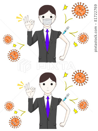 Vaccinated businessman with or without mask Vaccinated businessman with or without mask 81722769