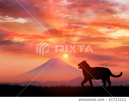 朝日和富士山上的老虎 81723222