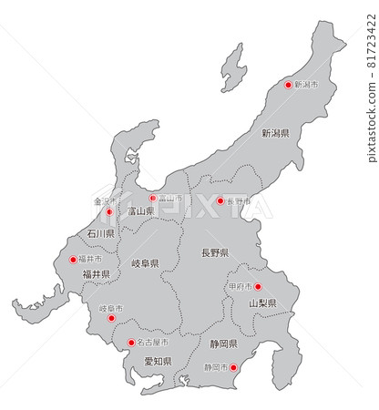 日本地圖中部日本中部地方 插圖素材 圖庫