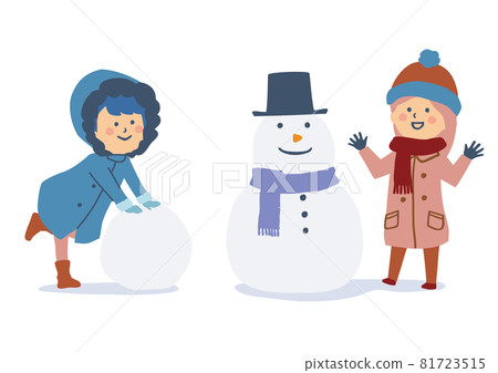 孩子們玩堆雪人的插圖 81723515