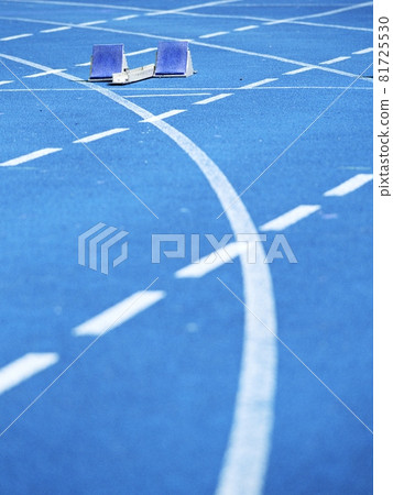 Blue Starting Blocks in running Track and Field. Blue color of soft tamrac 81725530