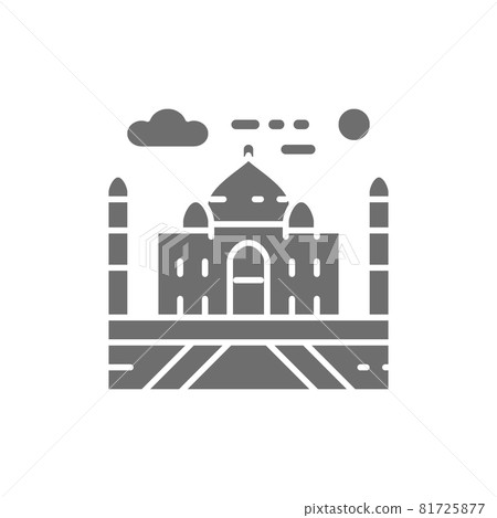 Vector Taj Mahal, India, landmark grey icon. Vector Taj Mahal, India, landmark grey icon. 81725877