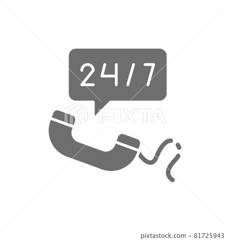 Non stop service, 24 7 help number grey icon. 81725943
