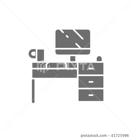 Computer desk, workplace grey. Isolated on white background Computer desk, workplace grey. Isolated on white background 81725996