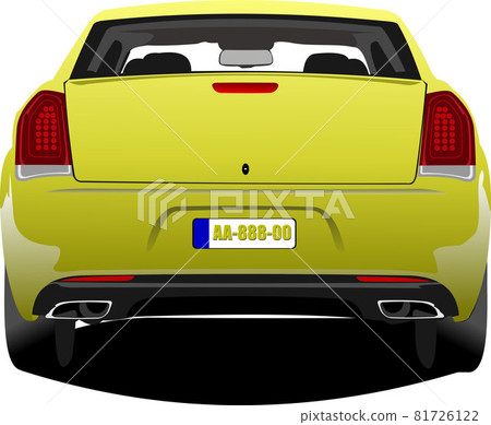 Yellow sedan car. Rear view Vector Colored 3d Yellow sedan car. Rear view Vector Colored 3d 81726122