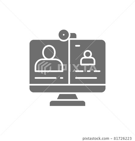 Video call, online meeting, education, webinar, web conference grey icon. 81726223