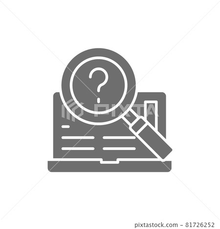 Laptop with loup, pc support grey icon. Laptop with loup, pc support grey icon. 81726252