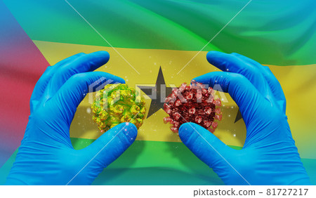 Medical virus molecular concept with flag of Sao Tome and Principe. 3D illustration. 81727217