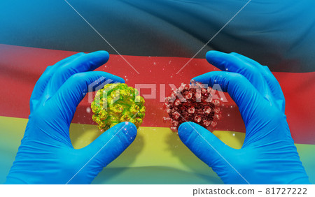 Medical virus molecular concept with flag of Germany. 3D illustration. Medical virus molecular concept with flag of Germany. 3D illustration. 81727222