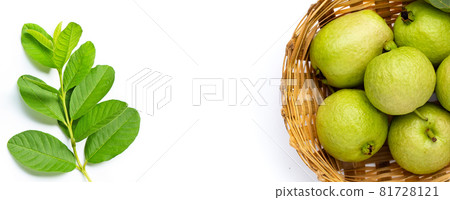 Fresh pink guava in bamboo basket on white background. 81728121