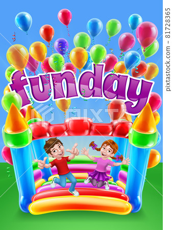 Bouncy House Castle Jumping Girl Boy Kids Cartoon 81728365