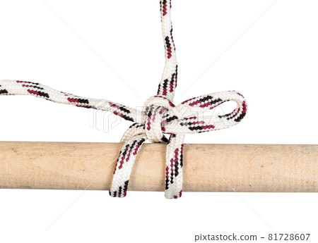 knot to lower a bucket tied on synthetic rope cut out on white background 81728607